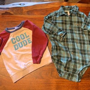 Lot of 2 Boys Clothing Size 24 Months Flannel and Sweat Shirt